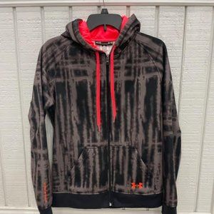 UNDER ARMOUR FLEECE LINED SEMIFITTED BURN OUT PATTERN JACKET W/ FLORESCENT HOOD